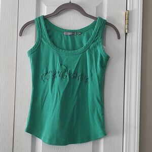 Casual Chic Madame Embroidered green tank top Sz M